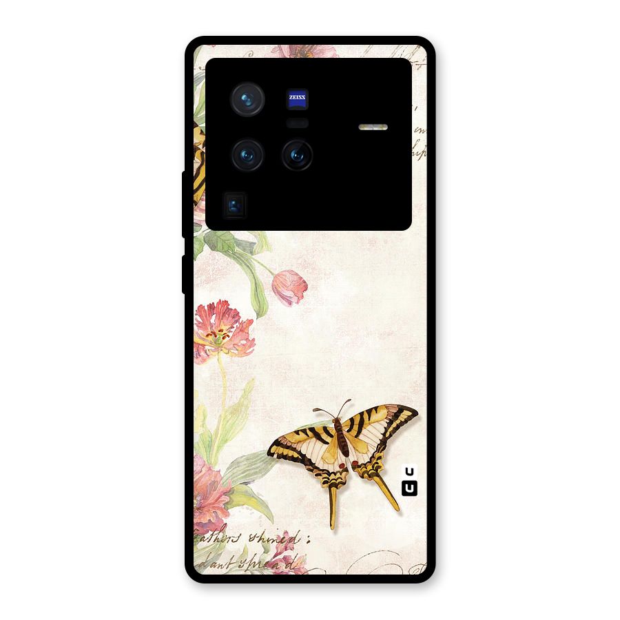 Butterfly Floral Glass Back Case for Vivo X80 Pro