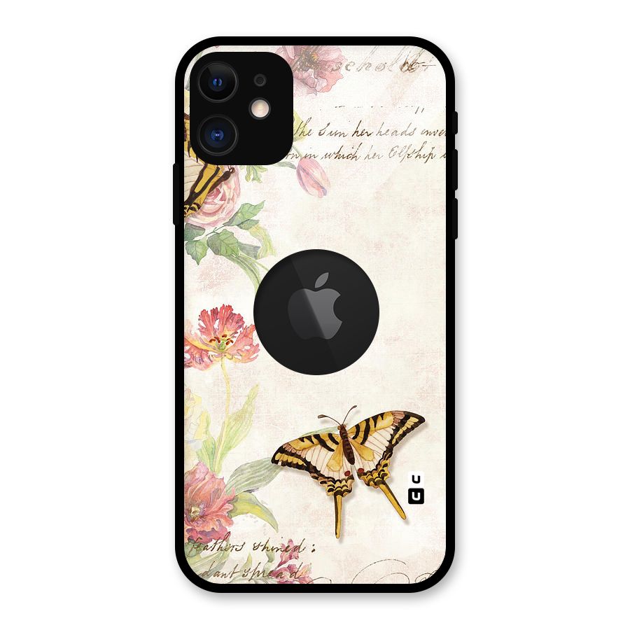 Butterfly Floral Glass Back Case for iPhone 11 Logo Cut