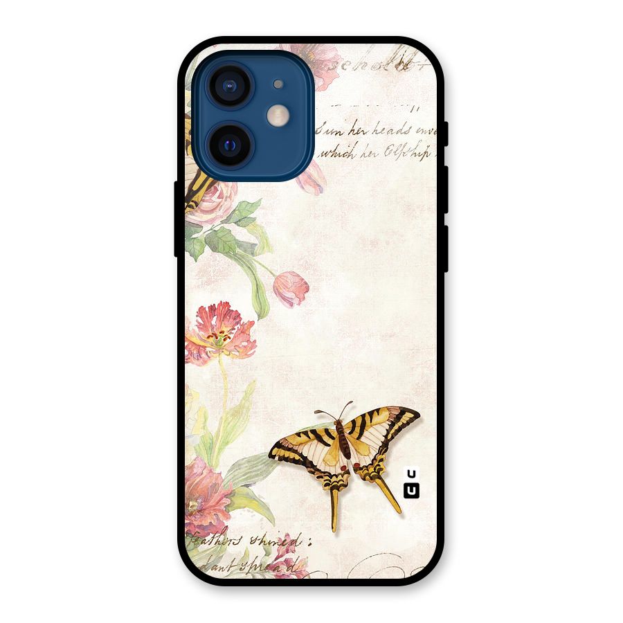 Butterfly Floral Glass Back Case for iPhone 12 Mini