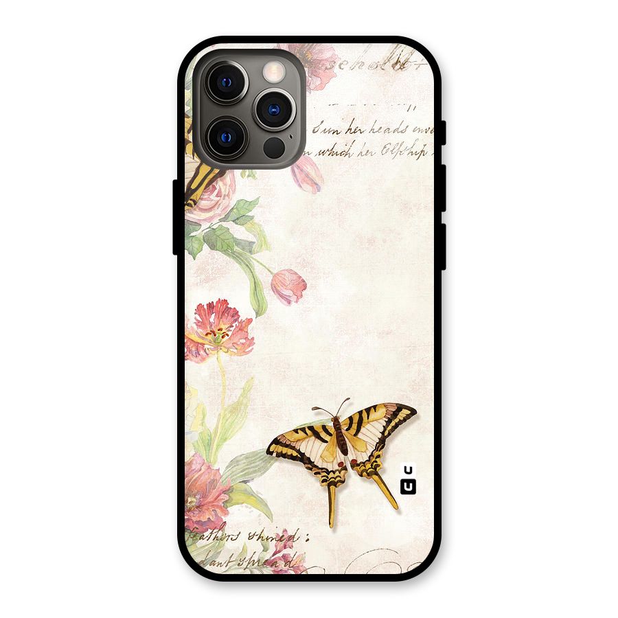 Butterfly Floral Glass Back Case for iPhone 12 Pro