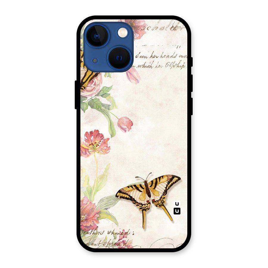 Butterfly Floral Glass Back Case for iPhone 13 Mini