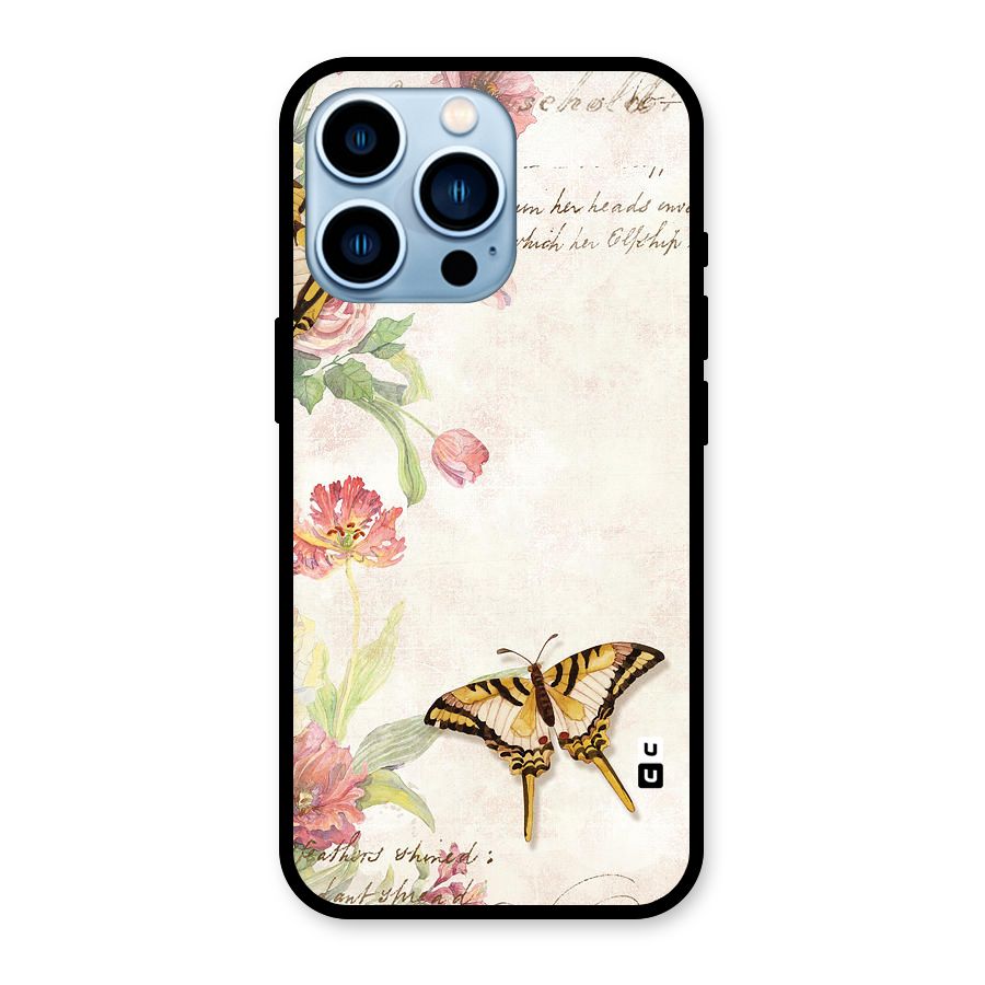 Butterfly Floral Glass Back Case for iPhone 13 Pro