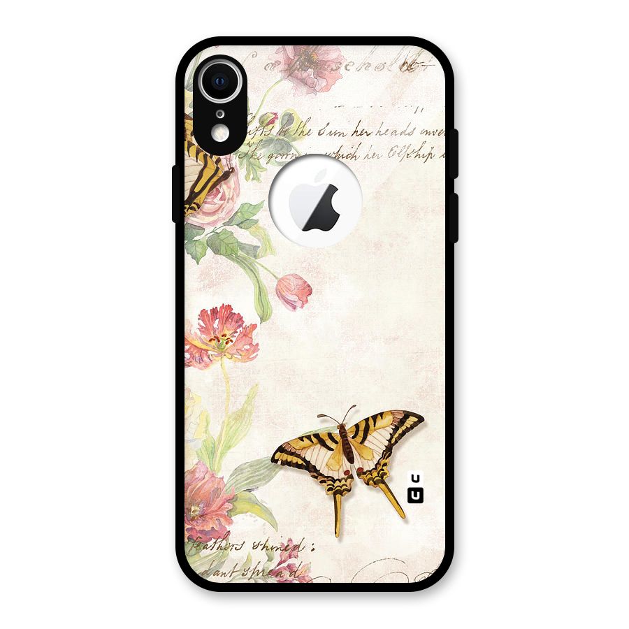 Butterfly Floral Glass Back Case for iPhone XR Logo Cut