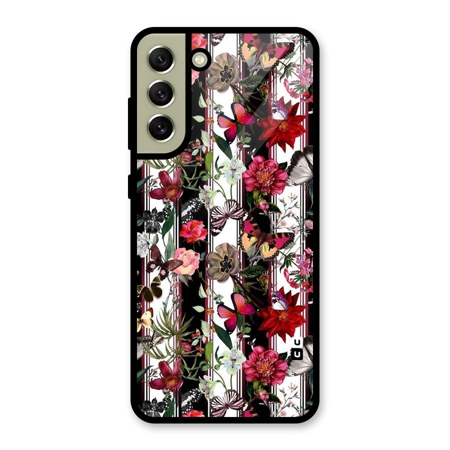 Butterfly Flowers Glass Back Case for Galaxy S21 FE 5G