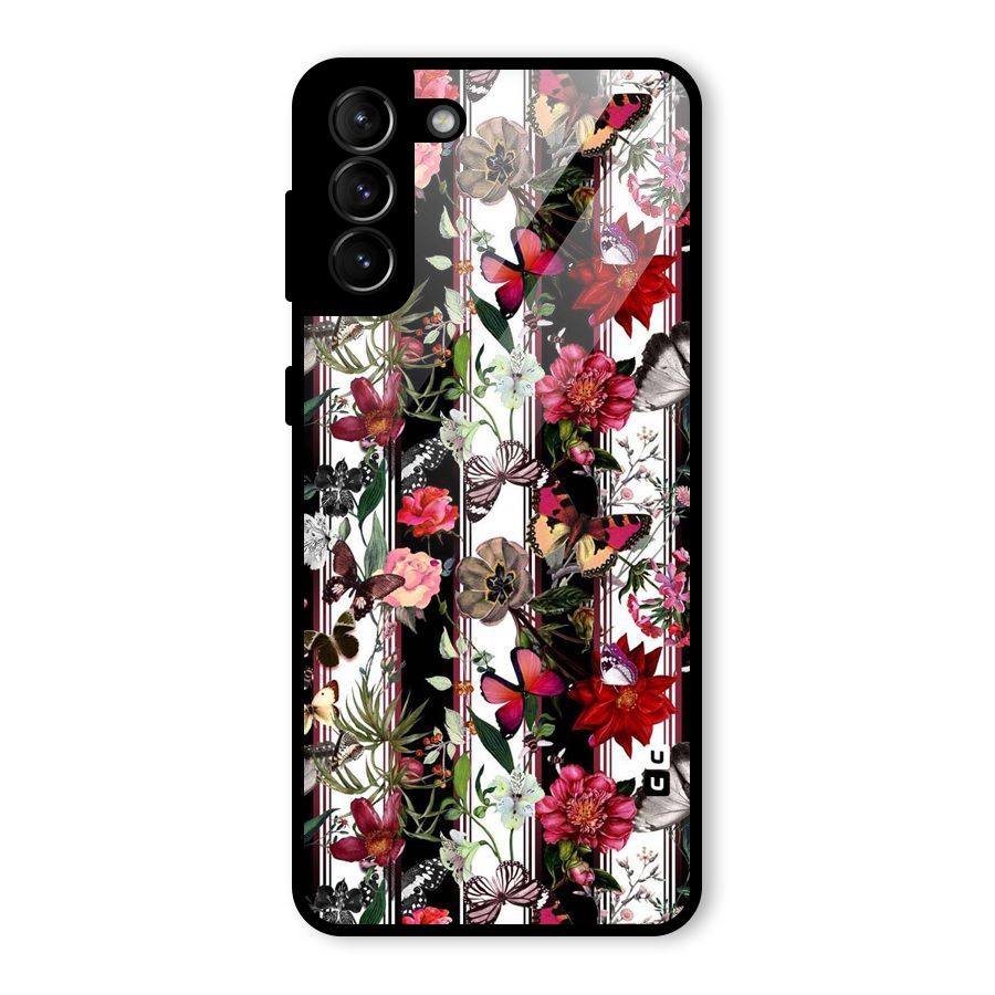 Butterfly Flowers Glass Back Case for Galaxy S21 Plus