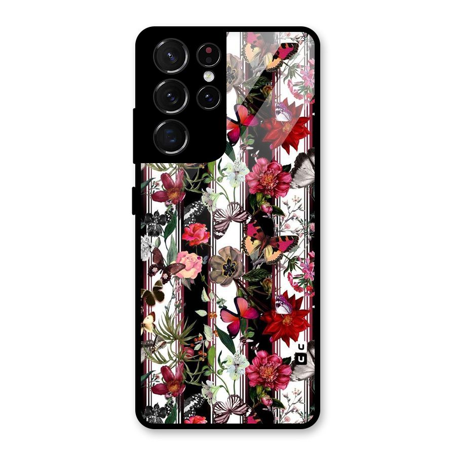 Butterfly Flowers Glass Back Case for Galaxy S21 Ultra 5G