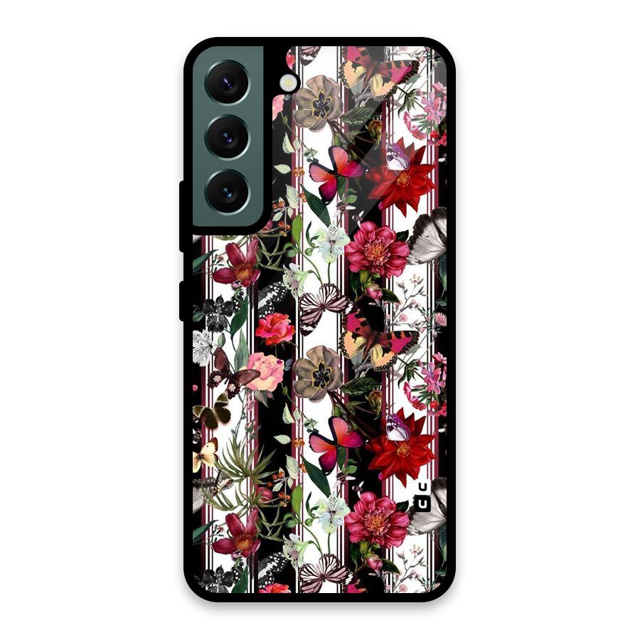 Butterfly Flowers Glass Back Case for Galaxy S22 5G
