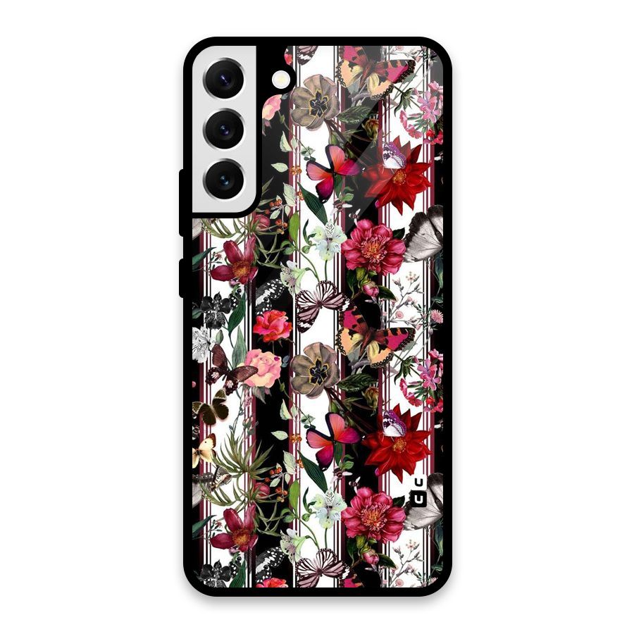 Butterfly Flowers Glass Back Case for Galaxy S22 Plus 5G