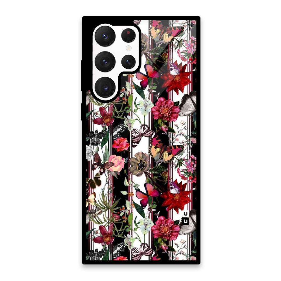Butterfly Flowers Glass Back Case for Galaxy S22 Ultra 5G