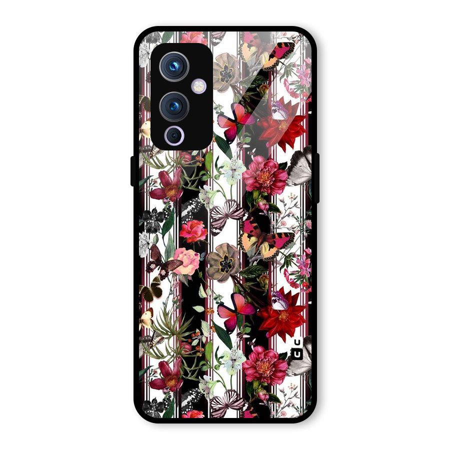 Butterfly Flowers Glass Back Case for OnePlus 9