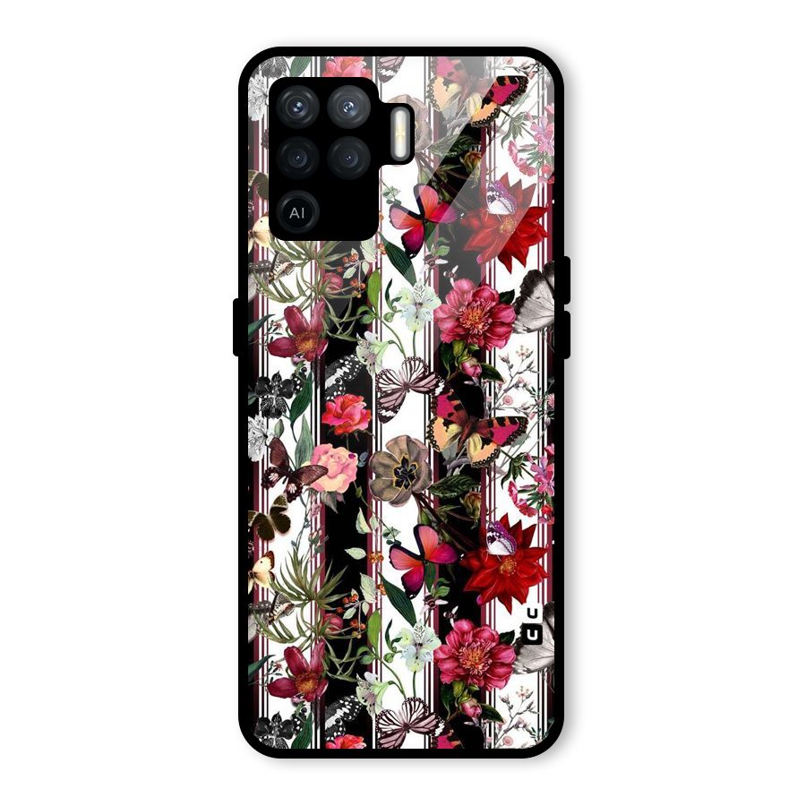 Butterfly Flowers Glass Back Case for Oppo F19 Pro