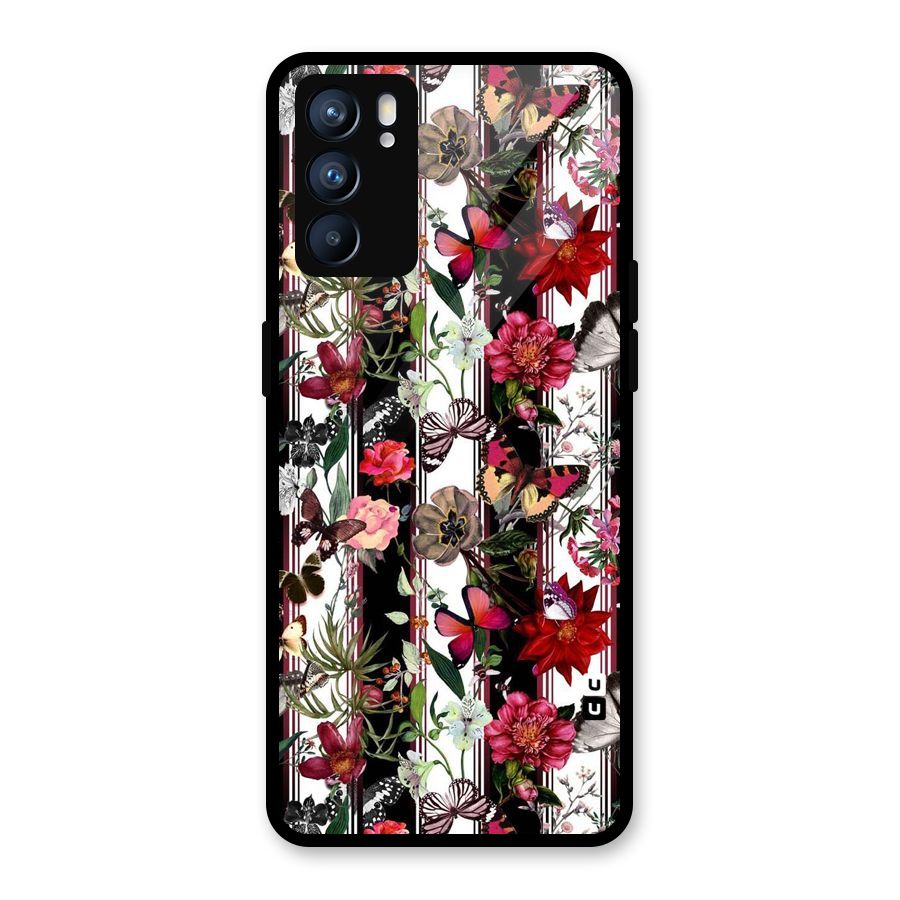 Butterfly Flowers Glass Back Case for Oppo Reno6 5G