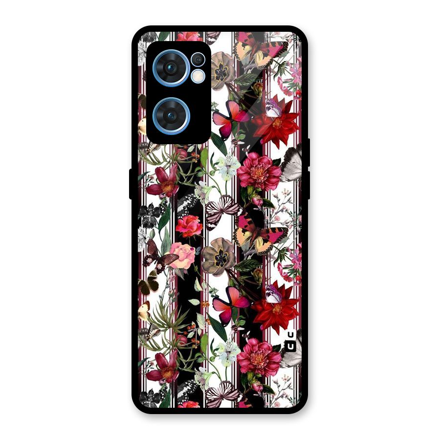 Butterfly Flowers Glass Back Case for Oppo Reno7 5G