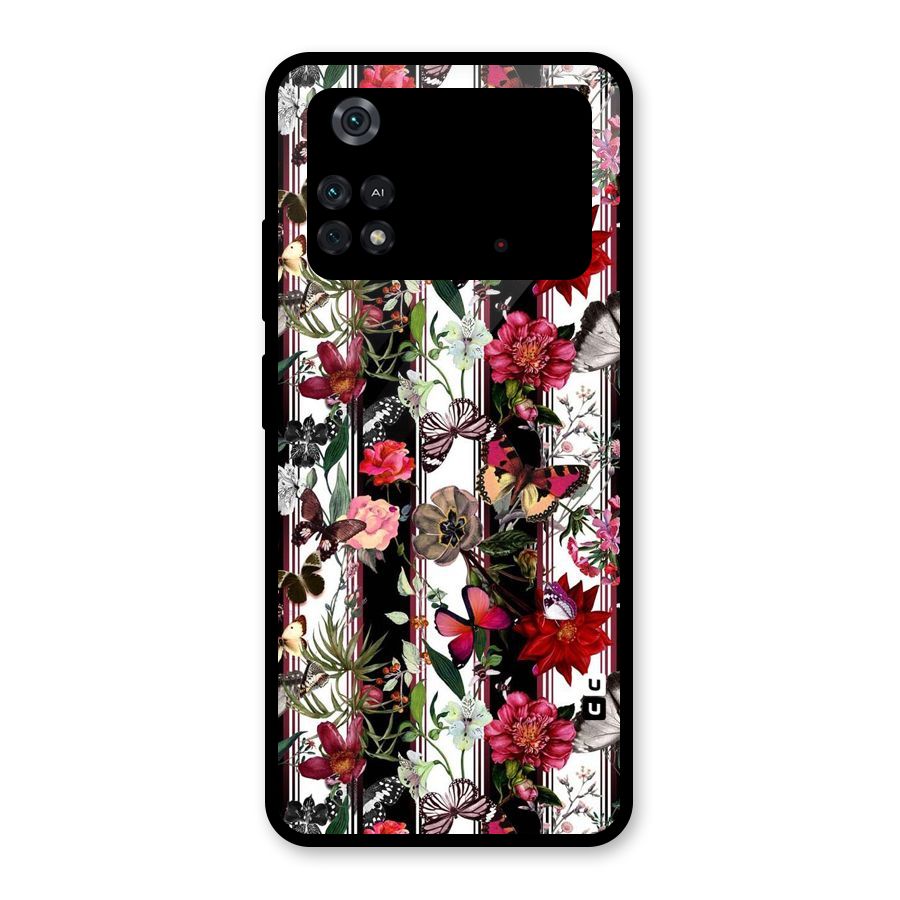 Butterfly Flowers Glass Back Case for Poco M4 Pro 4G