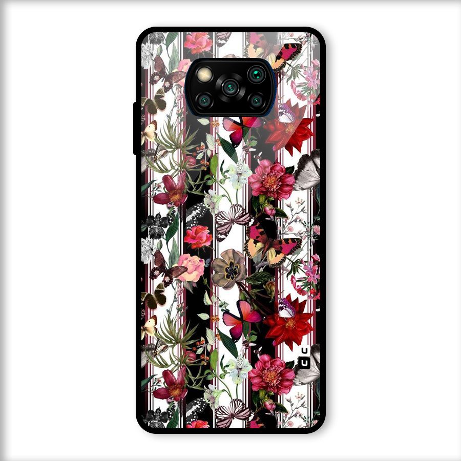 Butterfly Flowers Glass Back Case for Poco X3