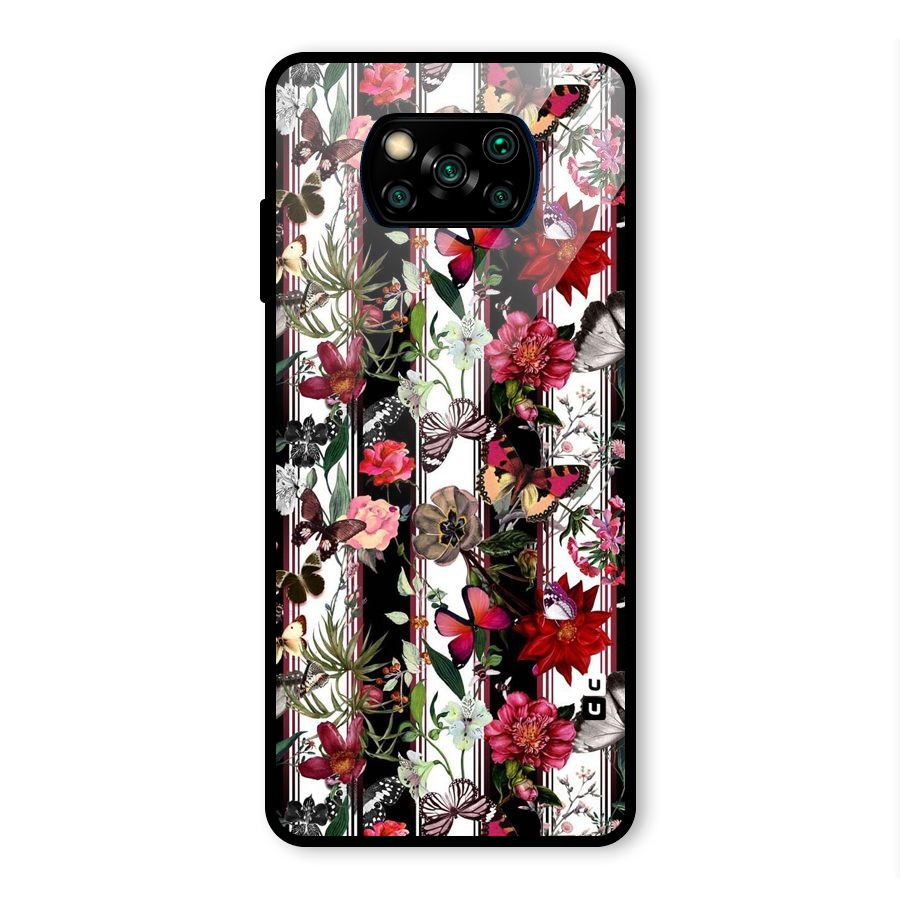 Butterfly Flowers Glass Back Case for Poco X3 Pro