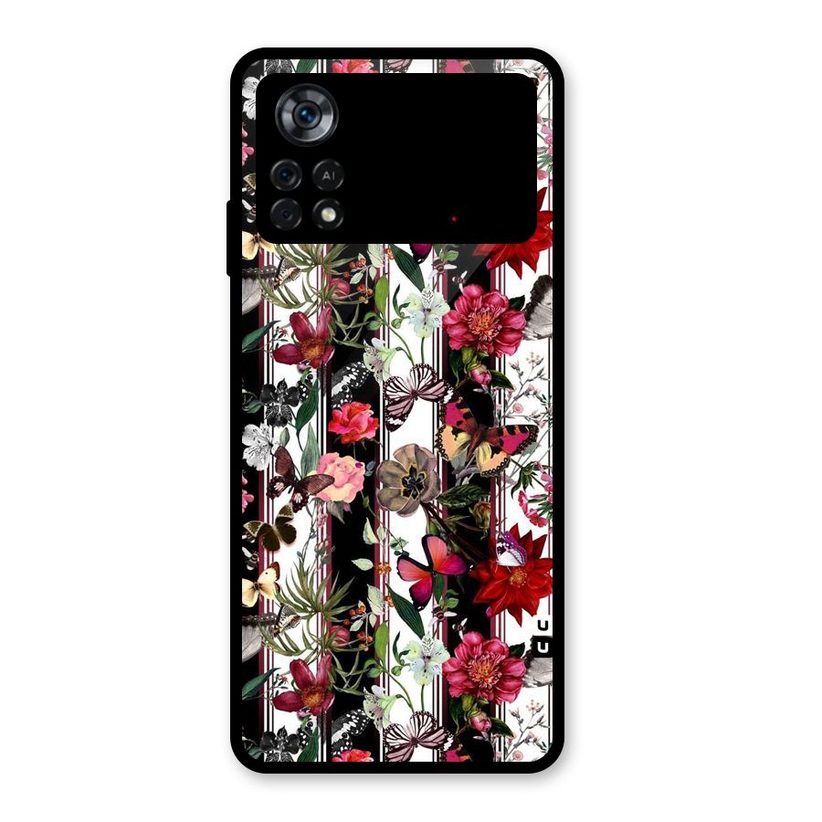 Butterfly Flowers Glass Back Case for Poco X4 Pro 5G
