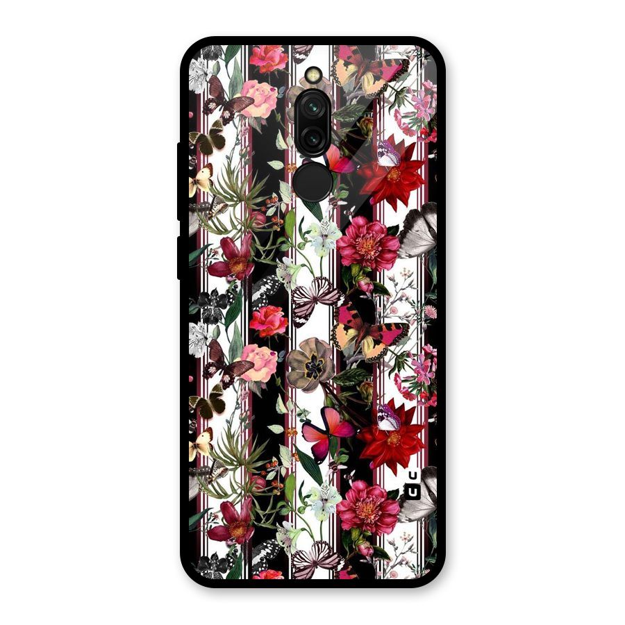 Butterfly Flowers Glass Back Case for Redmi 8