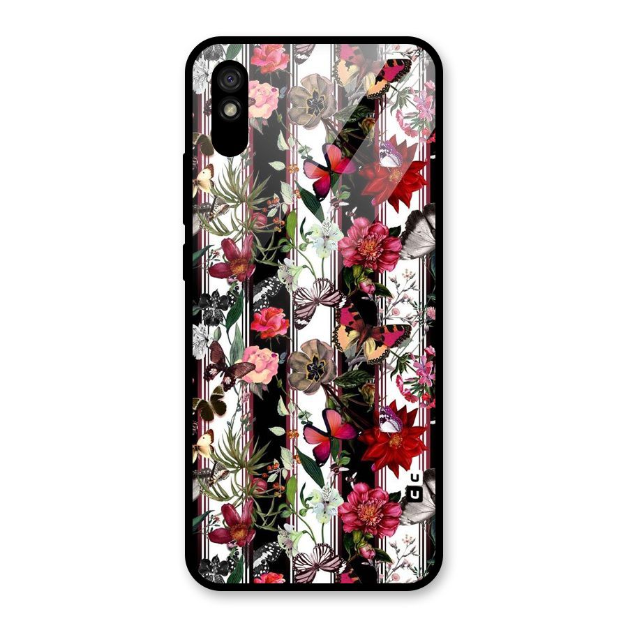 Butterfly Flowers Glass Back Case for Redmi 9A