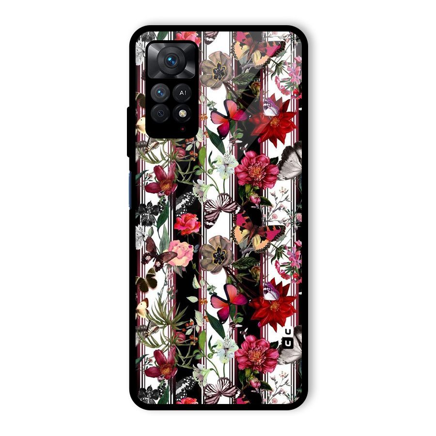 Butterfly Flowers Glass Back Case for Redmi Note 11 Pro