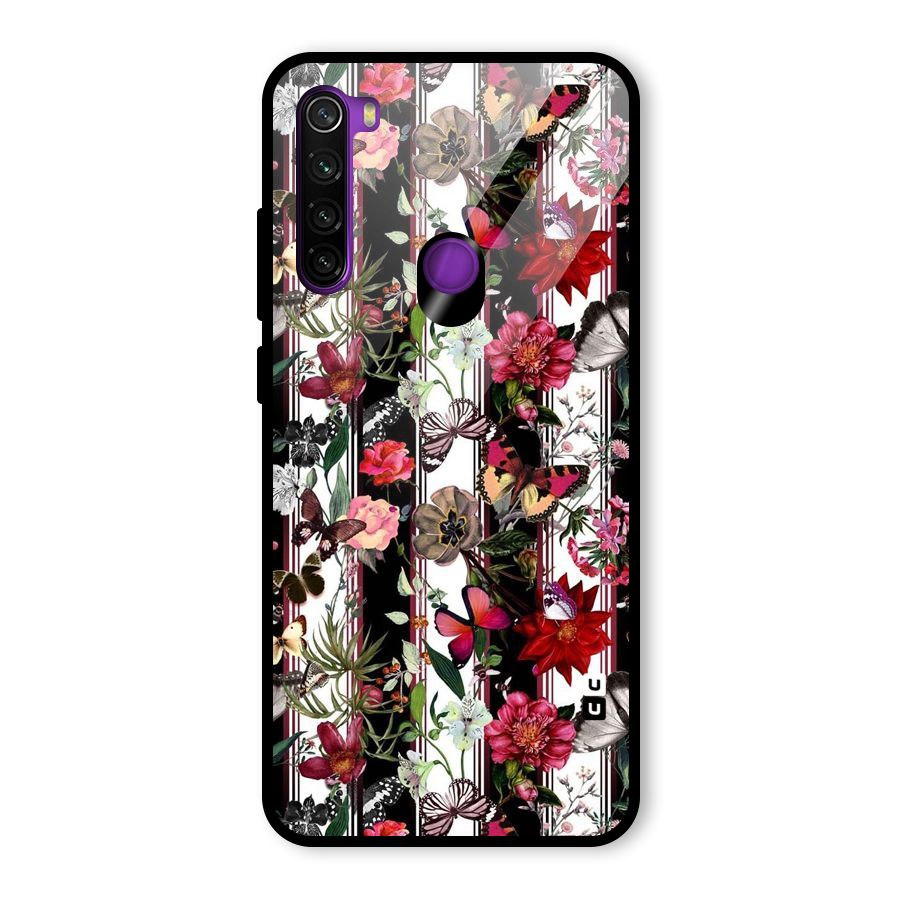Butterfly Flowers Glass Back Case for Redmi Note 8