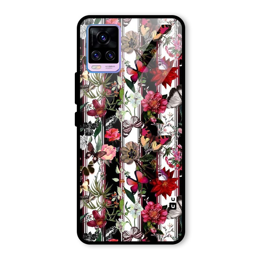 Butterfly Flowers Glass Back Case for Vivo V20 Pro
