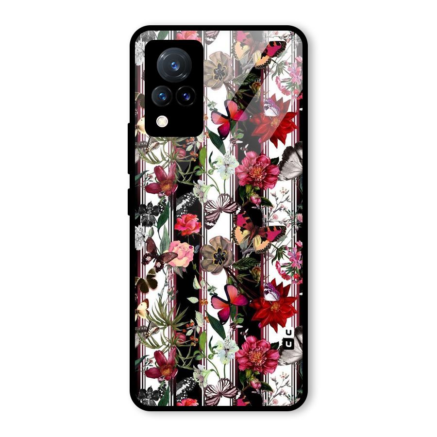 Butterfly Flowers Glass Back Case for Vivo V21 5G