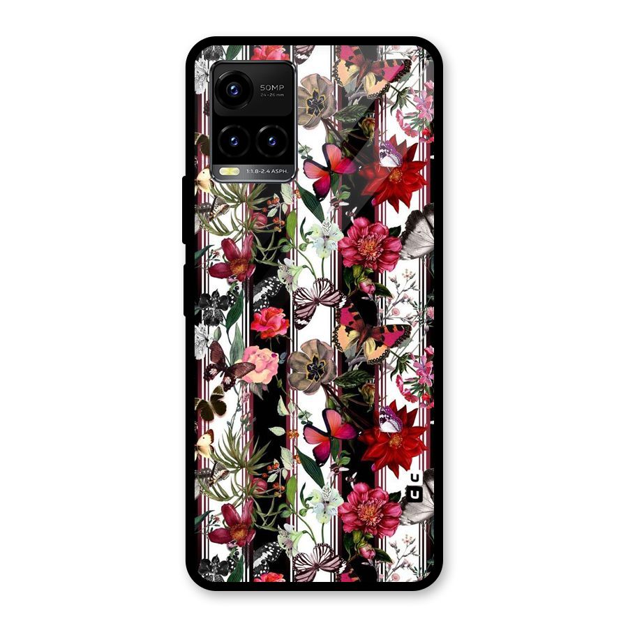 Butterfly Flowers Glass Back Case for Vivo Y21A