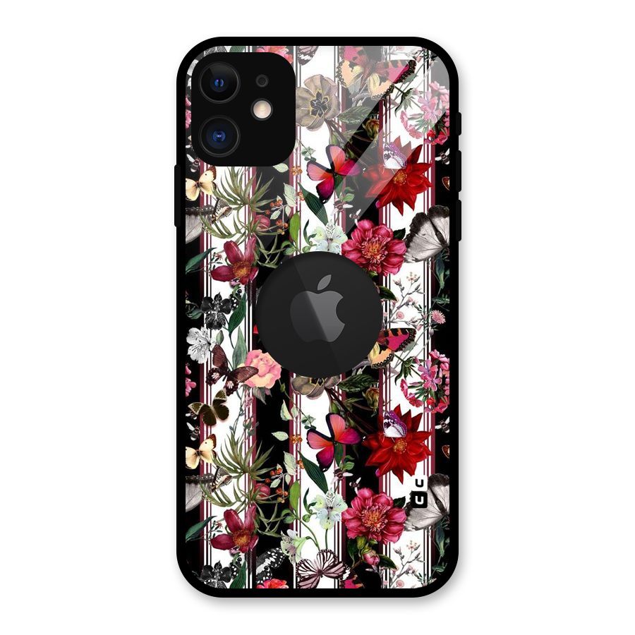 Butterfly Flowers Glass Back Case for iPhone 11 Logo Cut