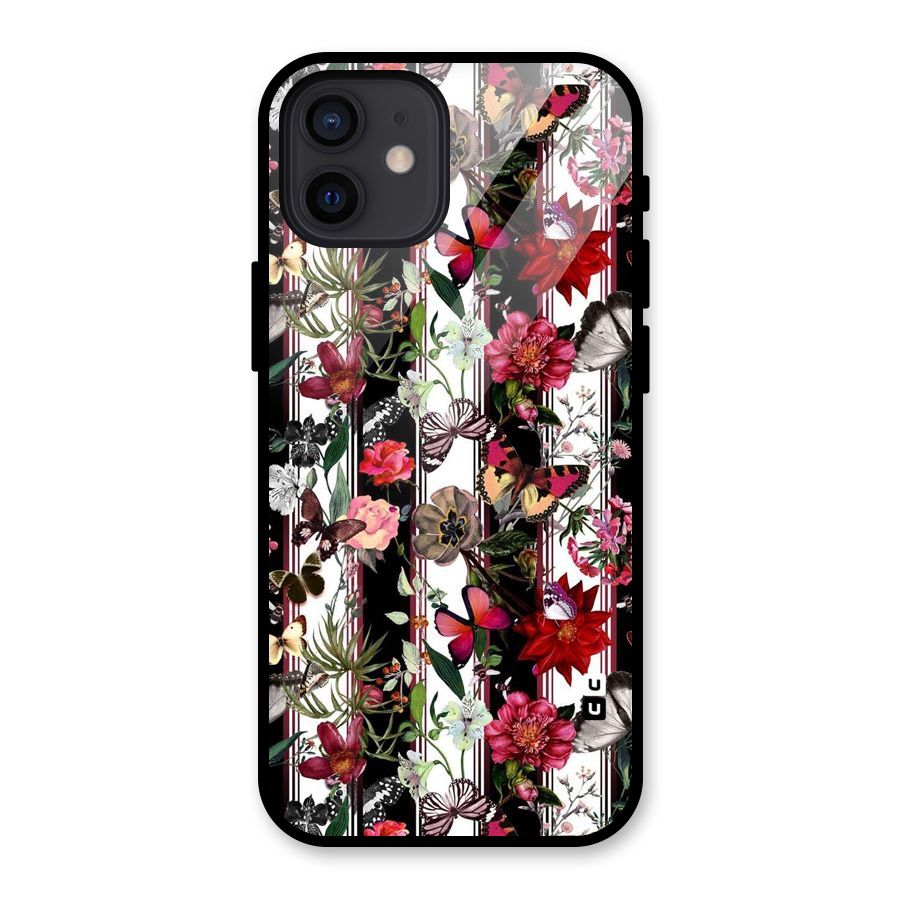 Butterfly Flowers Glass Back Case for iPhone 12