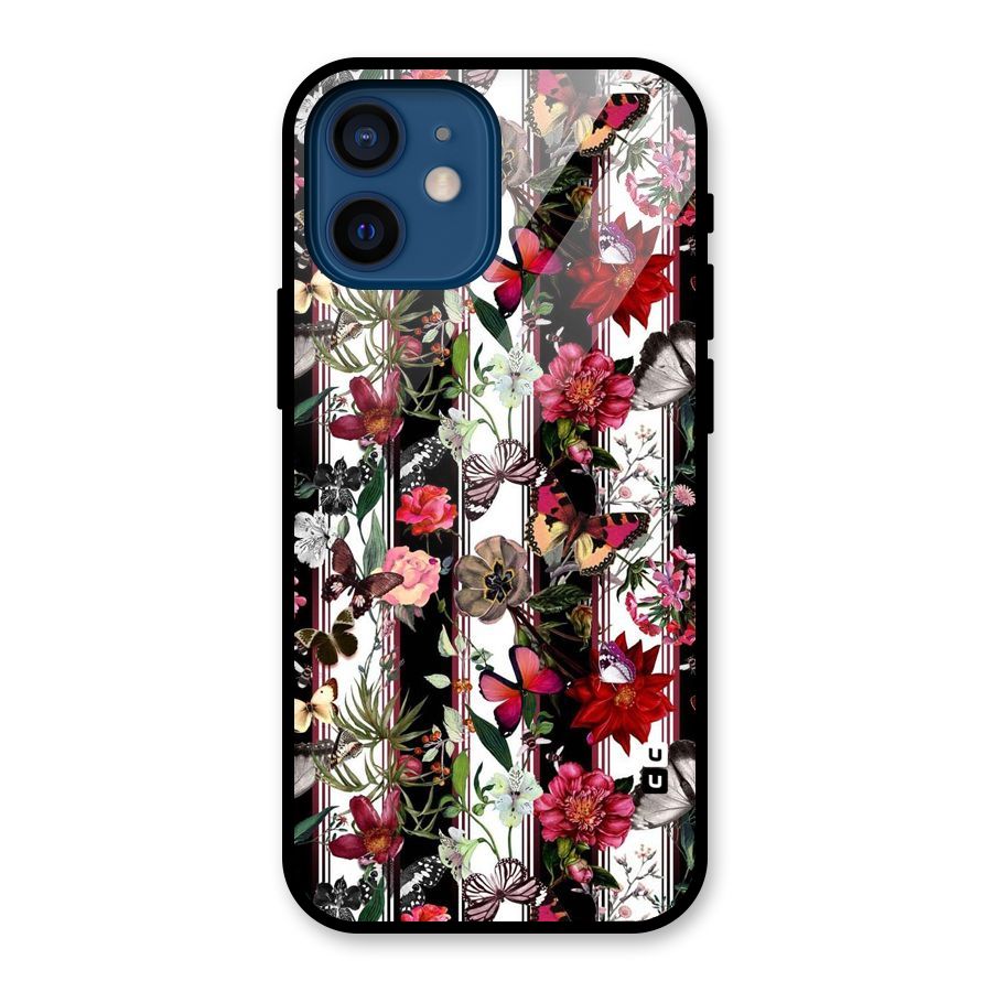 Butterfly Flowers Glass Back Case for iPhone 12 Mini