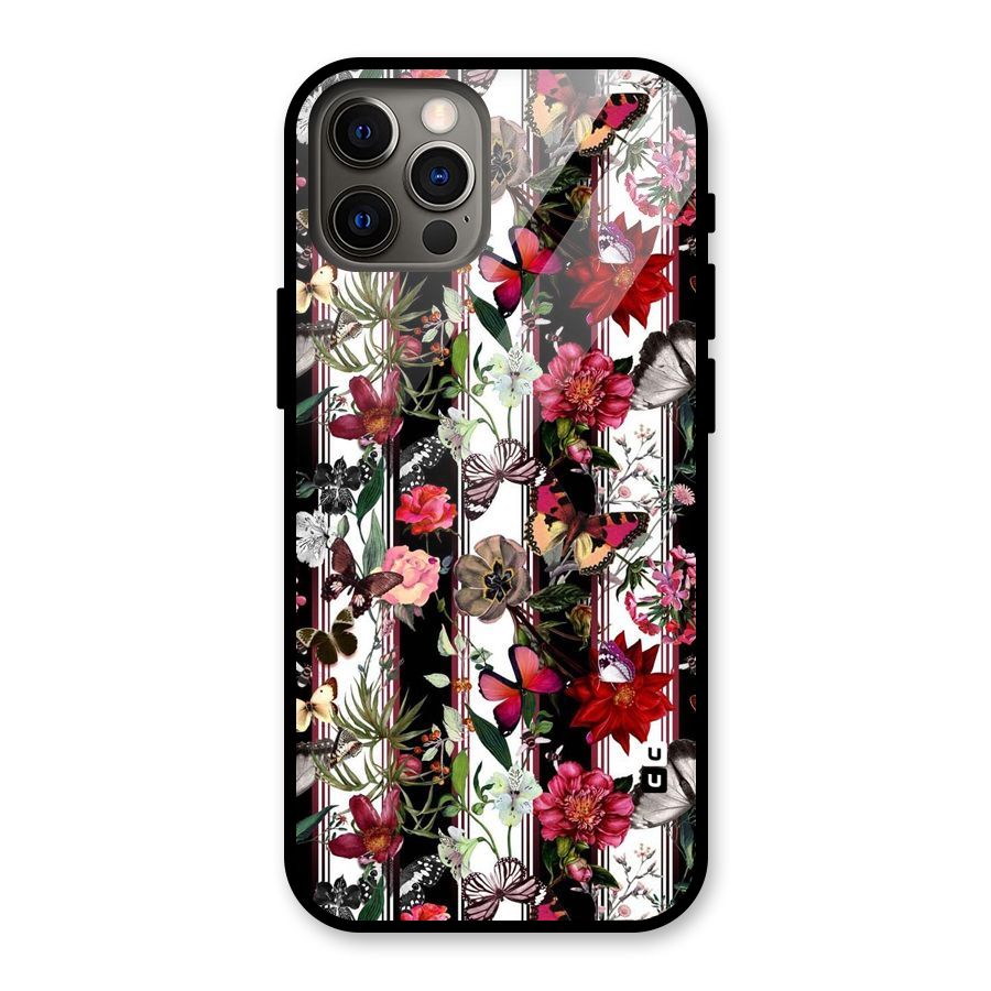 Butterfly Flowers Glass Back Case for iPhone 12 Pro