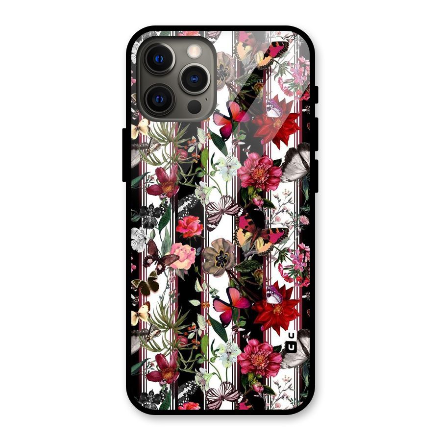 Butterfly Flowers Glass Back Case for iPhone 12 Pro Max