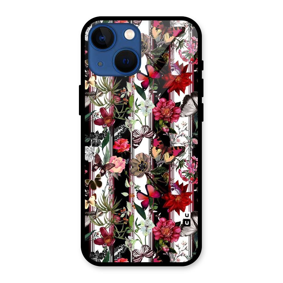 Butterfly Flowers Glass Back Case for iPhone 13 Mini