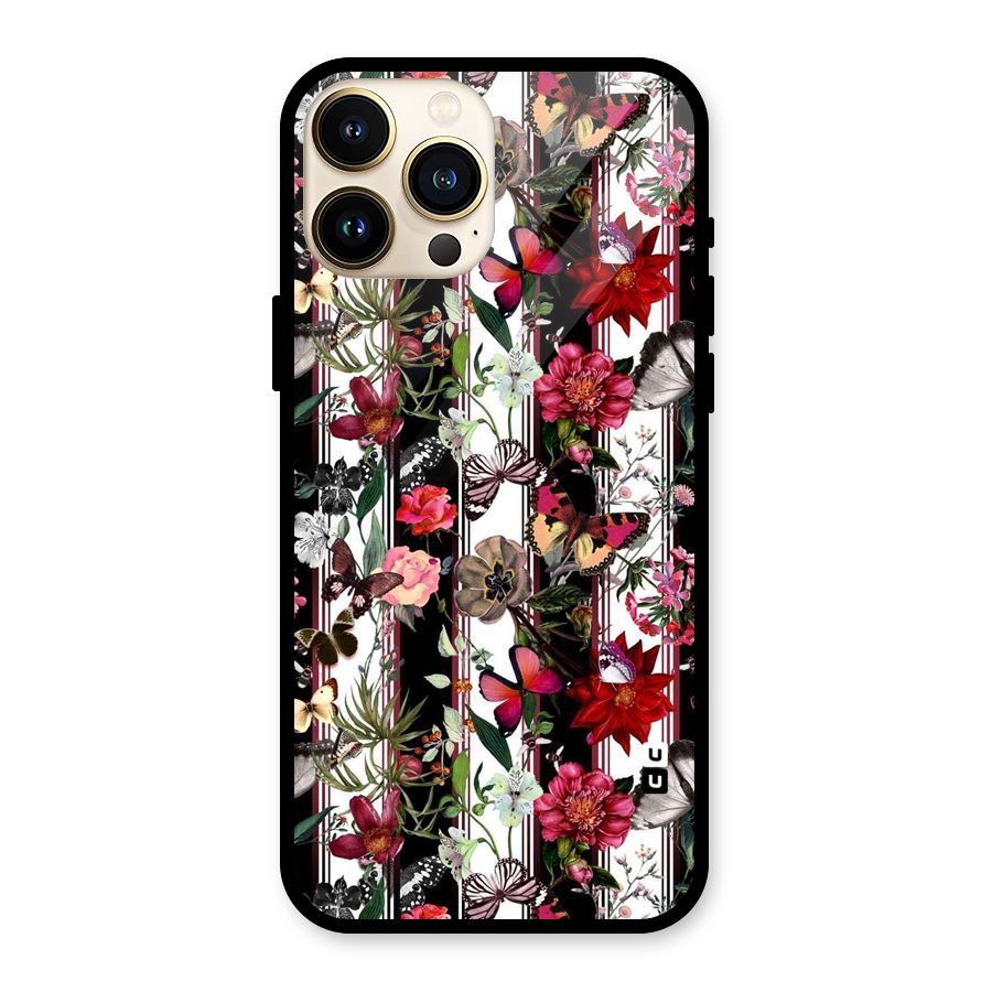 Butterfly Flowers Glass Back Case for iPhone 13 Pro Max