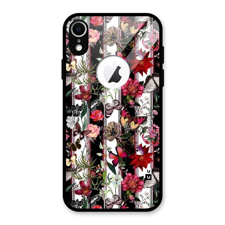 Butterfly Flowers Glass Back Case for iPhone XR Logo Cut