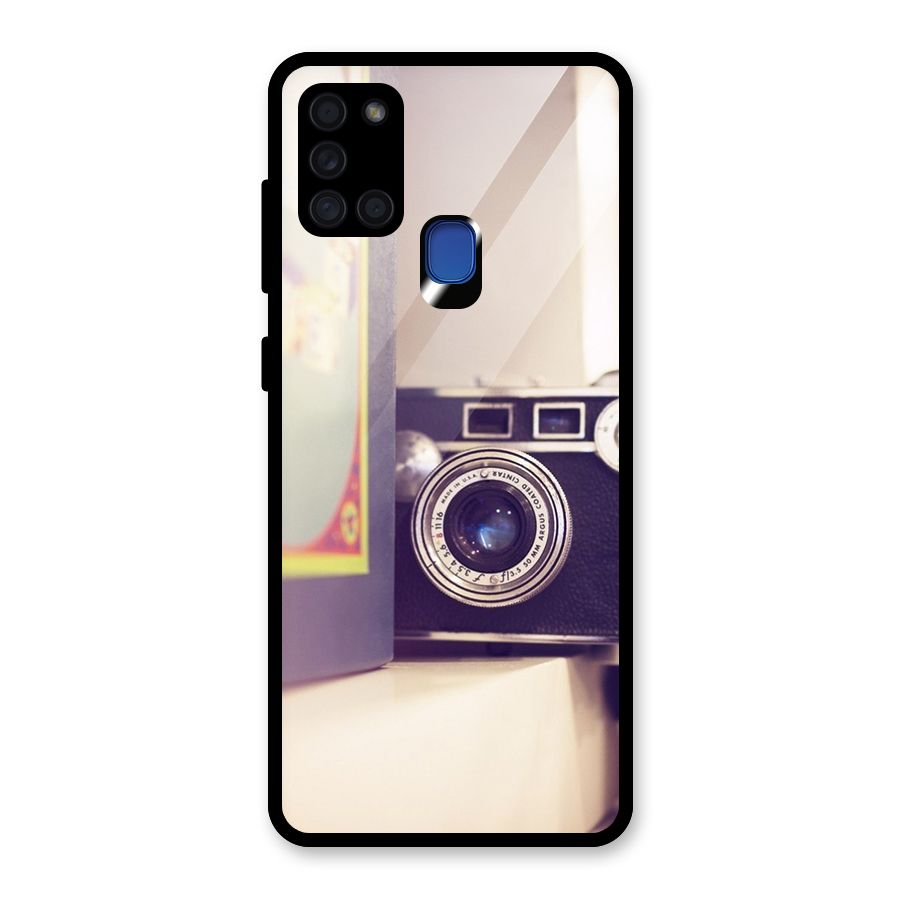 Camera Vintage Pastel Glass Back Case for Galaxy A21s