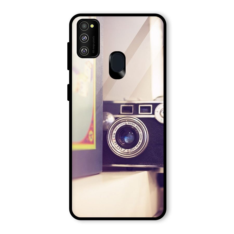 Camera Vintage Pastel Glass Back Case for Galaxy M21