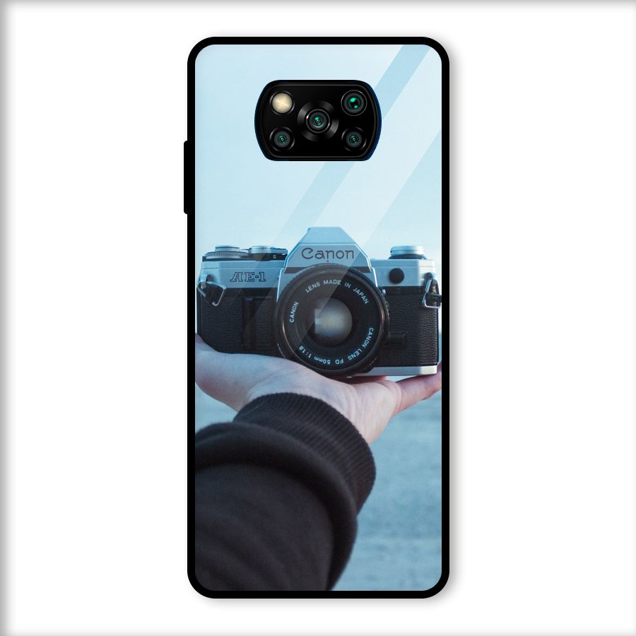 Camera in Hand Glass Back Case for Poco X3