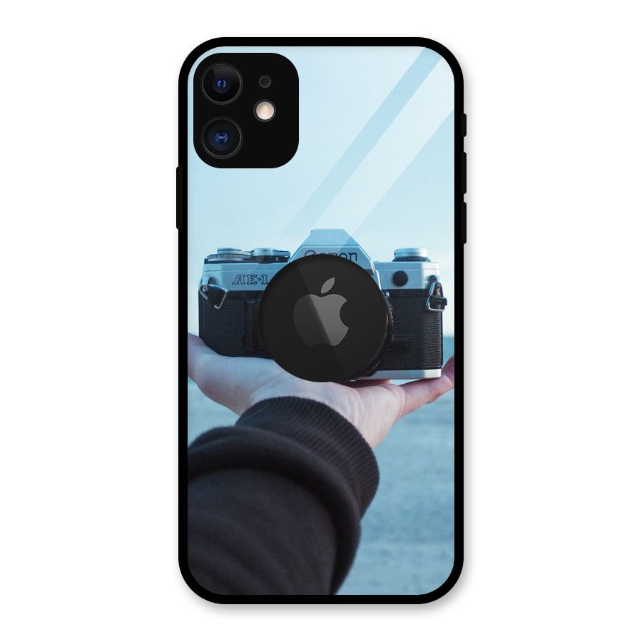 Camera in Hand Glass Back Case for iPhone 11 Logo Cut