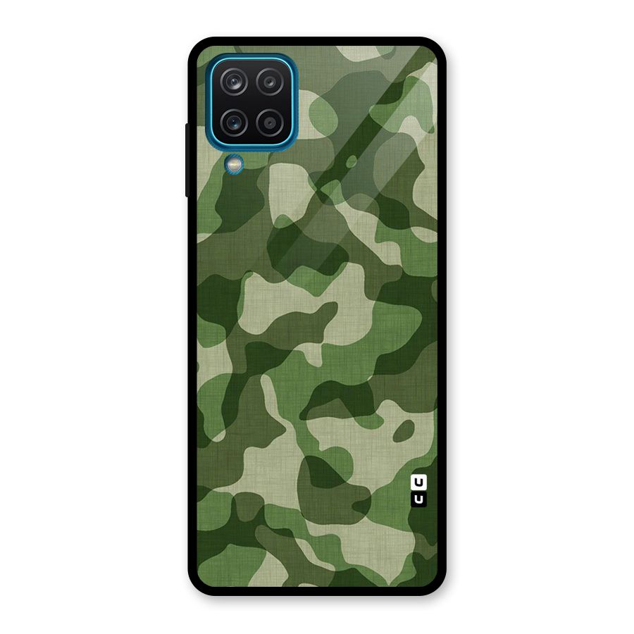 Camouflage Pattern Art Glass Back Case for Galaxy A12
