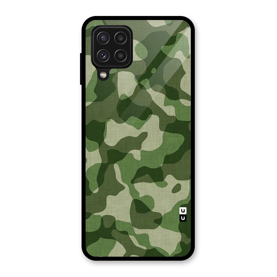 Camouflage Pattern Art Glass Back Case for Galaxy A22 4G