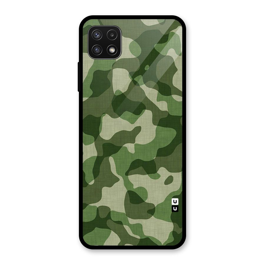 Camouflage Pattern Art Glass Back Case for Galaxy A22 5G