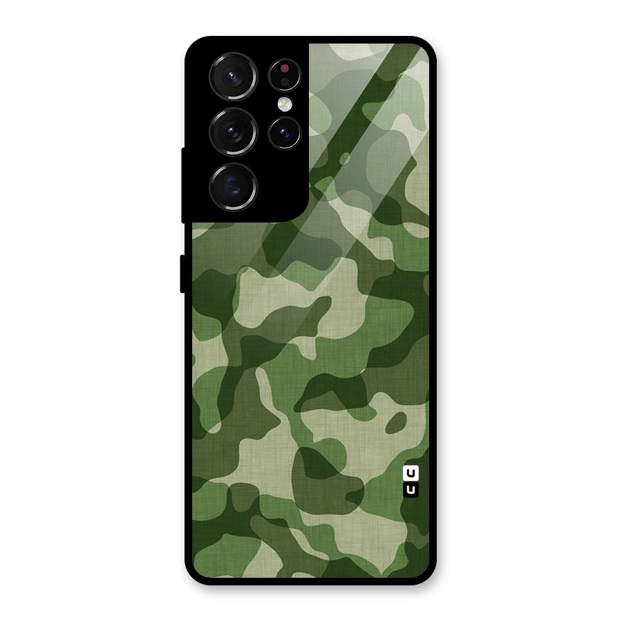 Camouflage Pattern Art Glass Back Case for Galaxy S21 Ultra 5G
