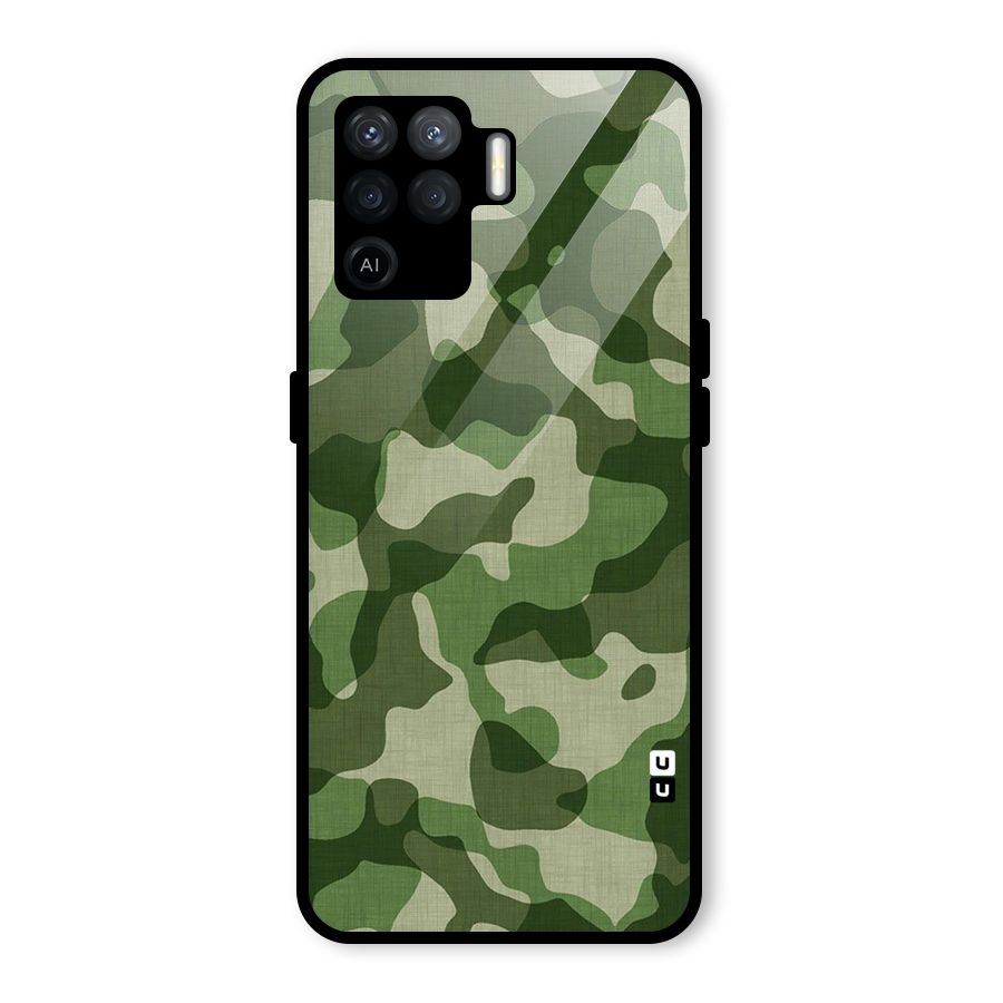Camouflage Pattern Art Glass Back Case for Oppo F19 Pro