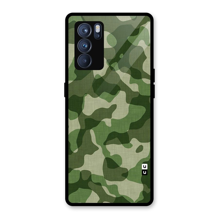 Camouflage Pattern Art Glass Back Case for Oppo Reno6 Pro 5G
