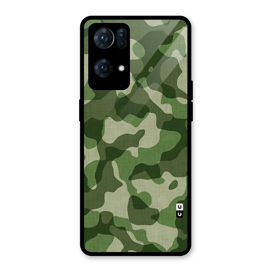 Camouflage Pattern Art Glass Back Case for Oppo Reno7 Pro 5G
