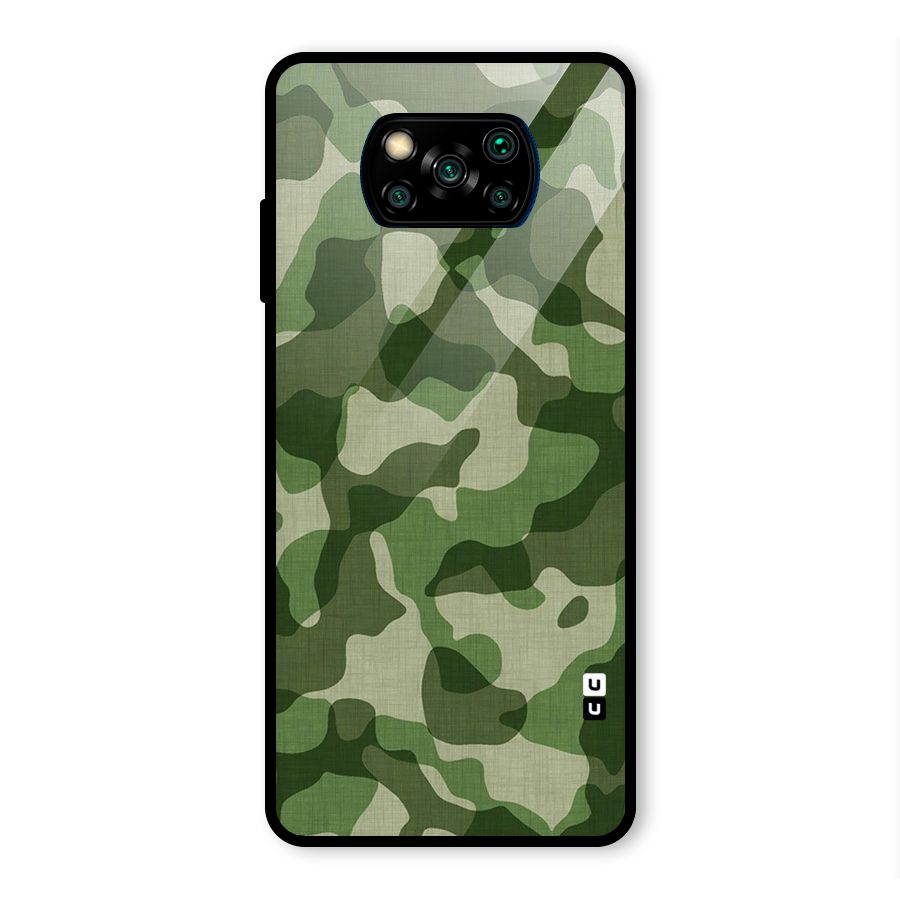 Camouflage Pattern Art Glass Back Case for Poco X3 Pro
