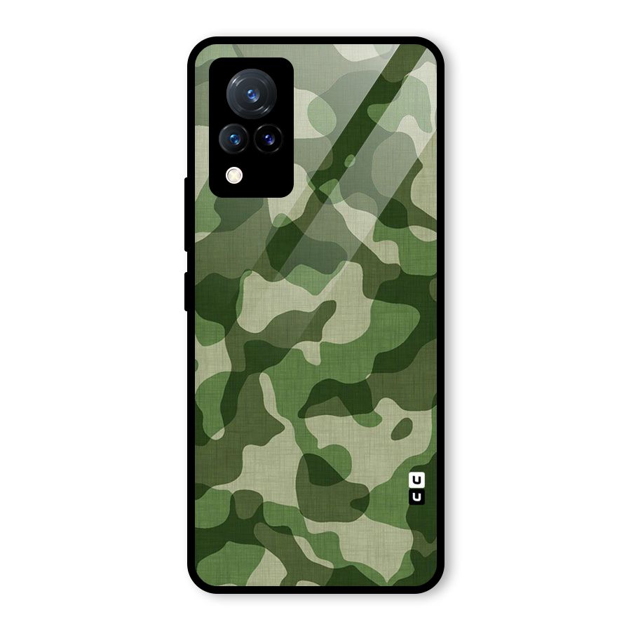 Camouflage Pattern Art Glass Back Case for Vivo V21 5G
