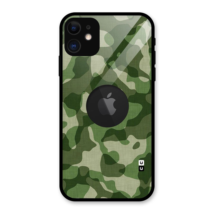Camouflage Pattern Art Glass Back Case for iPhone 11 Logo Cut